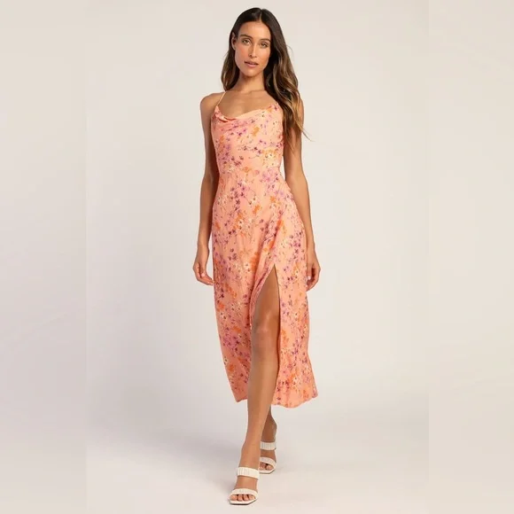 how to tape large breasts for backless dress Light Coral Floral Chiffon Ruffle High Low Maxi Dress